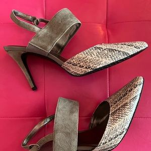 Faux Snake Leather Grey Suede Strapped Heels